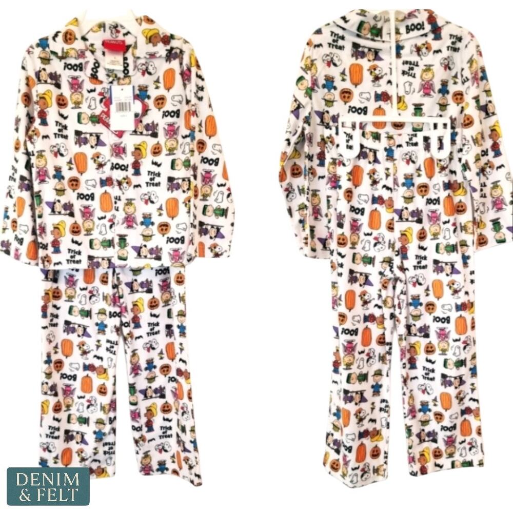 NEW Peanuts Snoopy Halloween Button Up Pajama Set Kids 4T Trick Or Treat Print‎